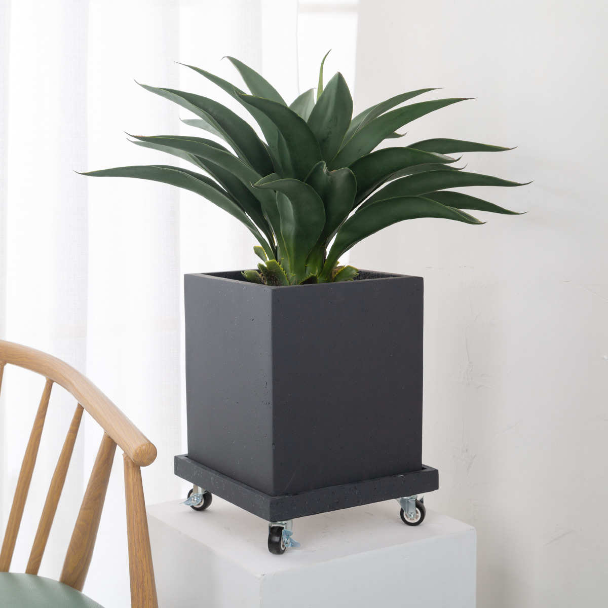 玄之祥石方形移动花盆托盘接水简约带滚轮万向轮底座底盘高级轻奢 - 图0