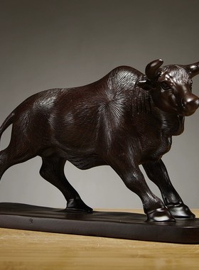 黑檀木十二生肖实木牛雕刻摆件木头水牛红木工艺品家居红木装饰品