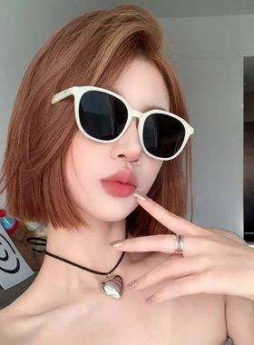 米白色墨镜女韩版显脸小防紫外线方圆脸白框近视太阳镜高级感眼镜