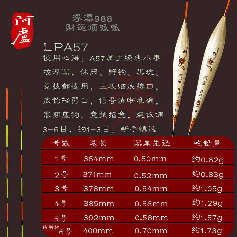 阿卢浮标a57大鲫鱼漂抗风性稳定性好LPA57浮漂芦苇硬尾轻口漂碎目 - 图0