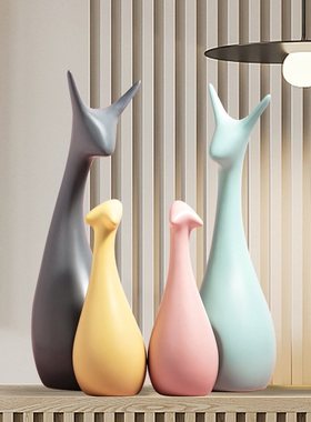 客厅摆件北欧家居玄关摆设摆件电视柜釉瓷鹿鹿工艺品小白瓷酒柜