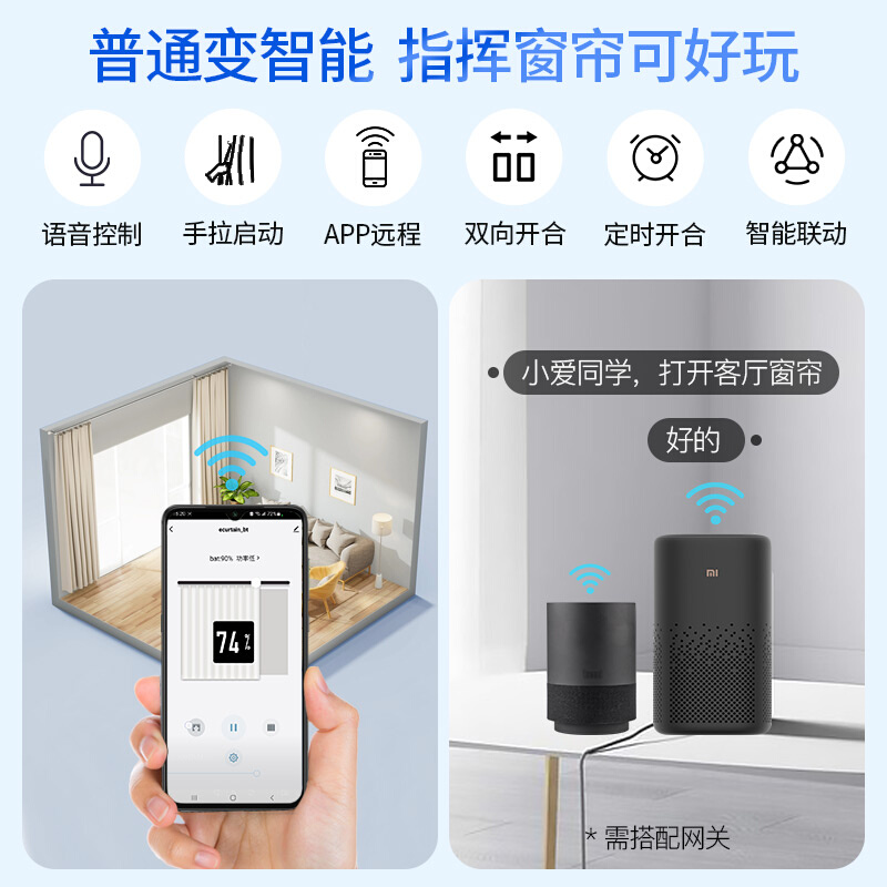 涂鸦电动窗帘伴侣轨道智能全自动米家遥控开合帘罗马杆电机神器-图3