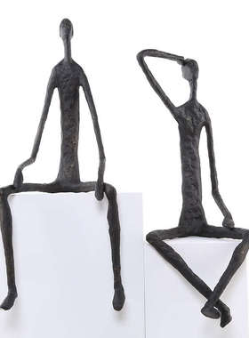 现代简约创意黑色抽象人像雕塑摆件家居客厅样板房售楼处玄关摆设