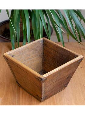 老旧实木招财进宝日进斗金仿古米斗创意粗陶客厅摆件艺术品开张礼