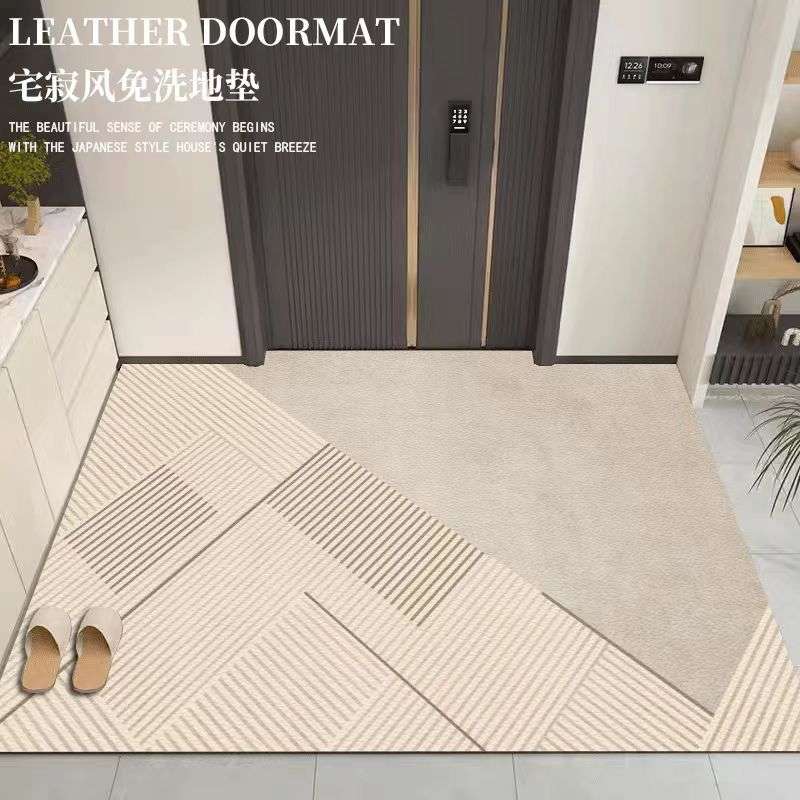 侘寂风入户门皮革地垫可擦免洗玄关脚垫可裁剪好打理家用进门地毯 - 图2