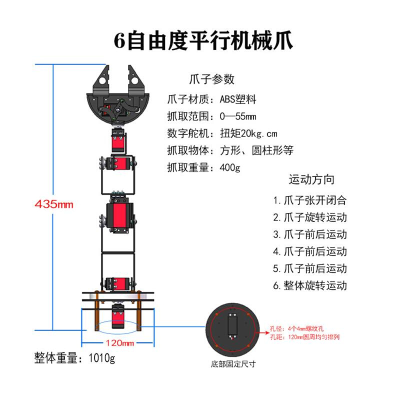 2022新款机械大爪子机器人多自由度机械手臂舵机夹爪无人机夹持器 - 图2