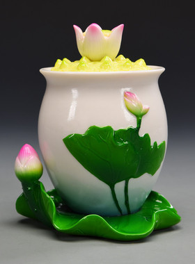 陶瓷莲花圣水杯净水杯 大悲水用品佛前供水杯摆件 包邮