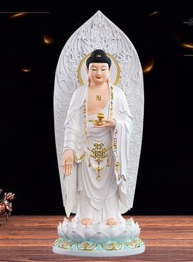 新款白衣西方三圣佛像佛堂寺庙树脂摆件观世音大势至菩萨阿弥陀佛