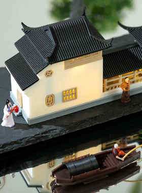徽派微景观中式古建筑香洲楼阁摆件带缸盆景灯造景模型水陆假山