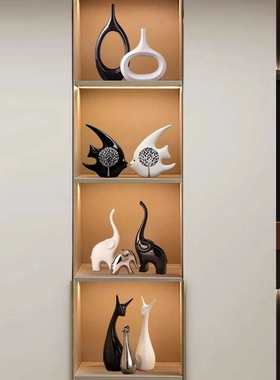 现代简约陶瓷摆件家居饰品酒柜电视柜装饰品创意桌面客厅鱼摆设