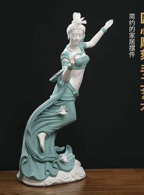 东方泥土蝶恋摆件陶瓷人物美女雕塑工艺品客厅博古架酒柜装饰摆设