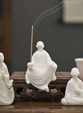 禅意陶瓷人物中式桌面白瓷小摆件小和尚鱼缸造景盆景家居手工饰品