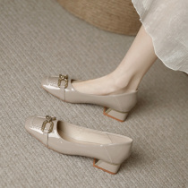 Upscale 2023 Spring paragraph 100 lap retro antique black small leather shoes female Inn wind work coarse and single shoes gentle matching dresses