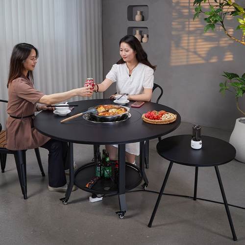 户外庭院烧烤桌花园休闲木碳炉电火锅餐桌别墅家用烧烤炉围炉煮茶 - 图0