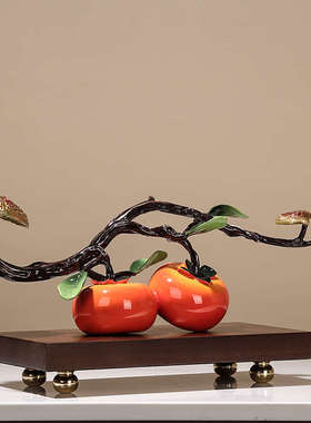 纯铜事事如意摆件黄铜柿子礼盒装客厅玄关酒柜装饰品新居乔迁礼品