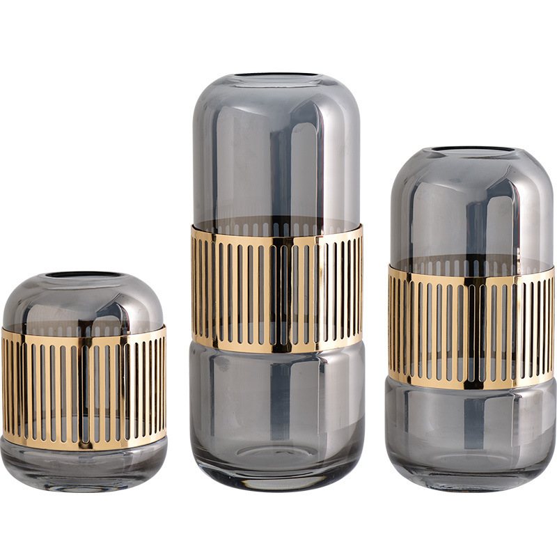 现代北欧玻璃花瓶轻奢风格金色客厅电视柜餐桌玄关后插花铁艺摆件 - 图3