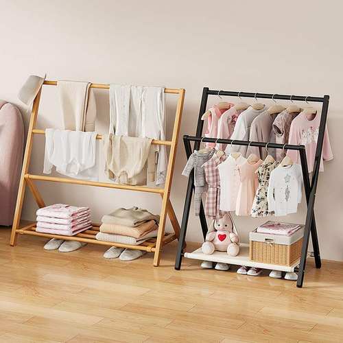 简易儿童落地挂衣架宝宝矮晾衣架物置落地小型折叠衣帽架款挂卧室 - 图0