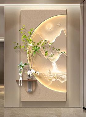 流水生财入户对门挂画玄关装饰画造景客厅走廊过道壁画灯2026新款