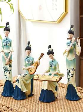 中国风只此青绿摆件中式国潮古典仕女高档客厅玄关酒柜轻奢装饰品