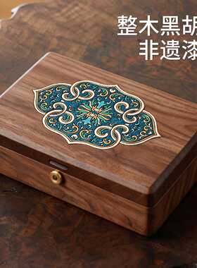 新中式千里江山实木旋转果盘双层大容量果盒零食糖果点心干果盒子