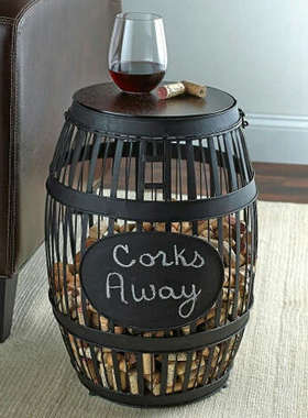 欧式创意金属铁艺高脚红酒杯摆件酒桶摆饰红酒塞收藏架边几咖啡桌