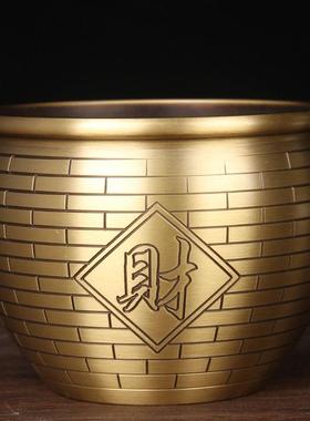 黄铜铜米缸缸摆件百福招字聚宝盆中式
