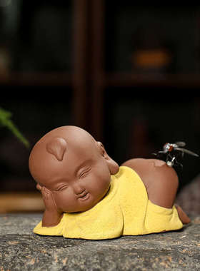 创意新中式小和尚沙弥茶宠摆件家居装饰品桌面一定赢个性车载摆设