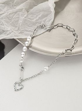 库洛米猫咪反光珍珠拼接项链女夏秋款轻奢多层颈链嘻哈小众锁骨链