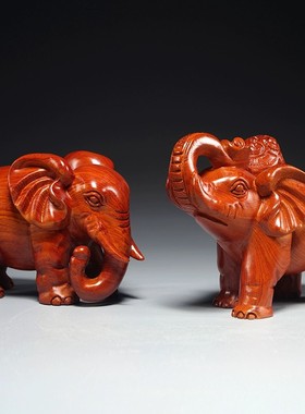 花梨木雕大象摆件一对木象家居客厅办公室装饰工艺品开业新居送礼