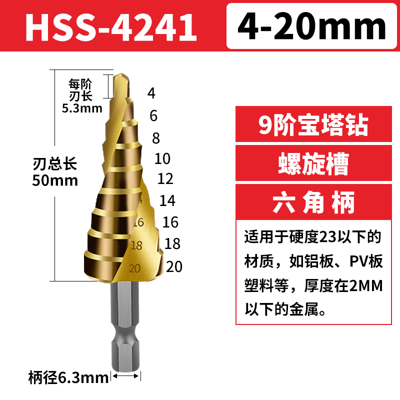 宝塔钻头高硬度不锈钢打孔专用锥形塔型开孔器钻钢铁阶梯扩孔神器