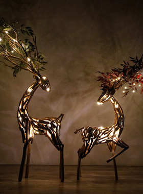 木质大鹿雕塑落地发光橱窗摆件民宿手工景区开业送礼家居新春装饰