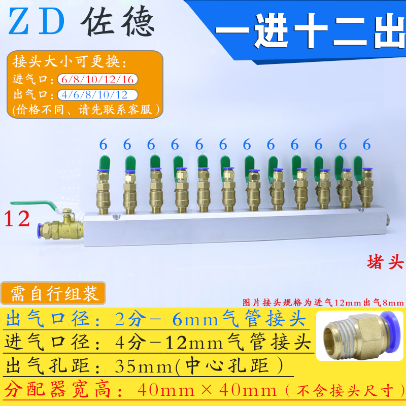 气排进气12出气1210/864mm气管PU多管路分气块一进多出分汇流接头-图1