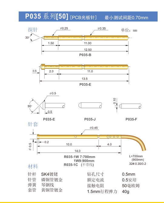 套R035-1W7外径0.45mm/内径0.35mm测试套筒P035带线针套 - 图0