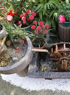 庭院复古马槽流水摆件循环水景观鱼池户外花园布置假山造景喷泉