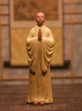 新中式手工紫砂小和尚茶宠摆件小沙弥禅意茶道茶室桌面车载装饰品