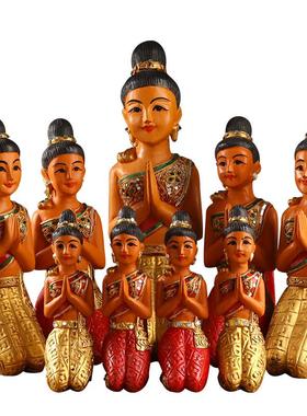 迎宾侍女吧台摆件玄关泰式餐厅工艺品装饰东南亚风格跪佛精致天然