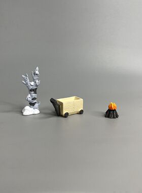 微景观白桦树小推车小摆件小火堆树脂饰品配件手办萌粒造景材料
