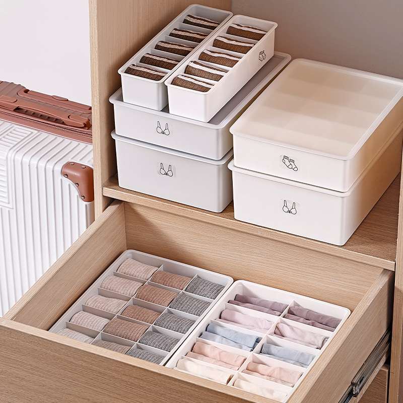 新品 衣物分格收纳盒三合一可叠加收纳盒多规格内衣整理储物盒 - 图1