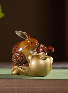 朱炳仁铜福兔送财创意铜雕兔子摆件萌宠家居饰品办公桌面摆件