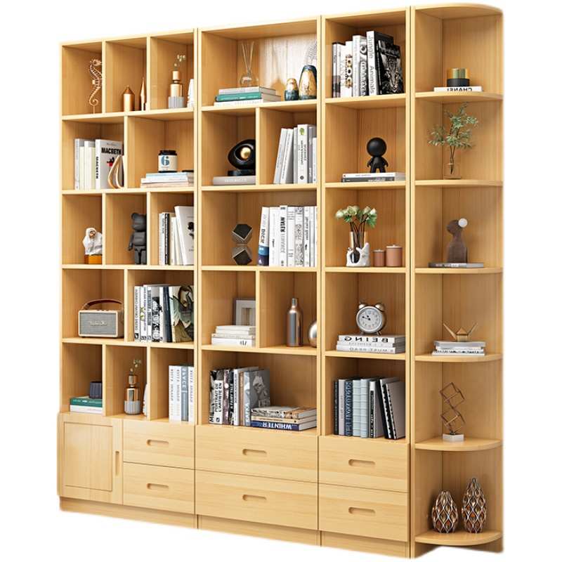 All solid wood bookshelf bookcase storage rack floor-standing children's display rack storage rack with door free combination pine cabinet