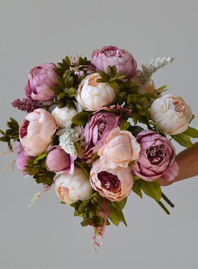 淘宝批发欧式花艺玄关婚庆装饰仿真假花绢花人造花把束复古牡丹