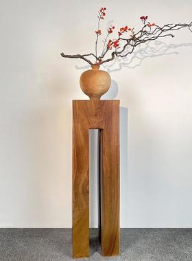 侘寂风实木墩底座中古风方柱子家用客厅茶室玄关木雕几何复古摆件