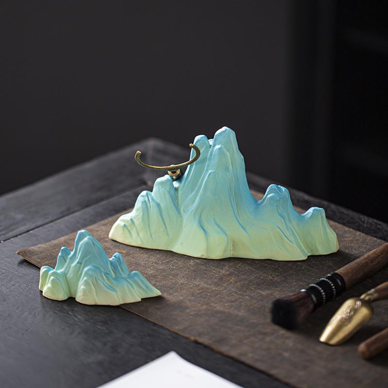 假山摆件新中式禅意摆设桌面鱼缸造景文创装饰品只此青绿千里江山 - 图2