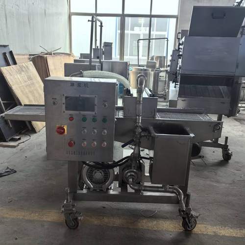 鳕鱼饼上浆淋浆设备虾球薯饼莲藕片商用全自动不锈钢淋浆机 - 图0