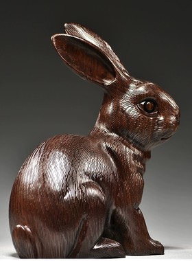 黑檀木雕兔子摆件实木十二生肖家居客厅电视柜摆设装饰红木工艺品