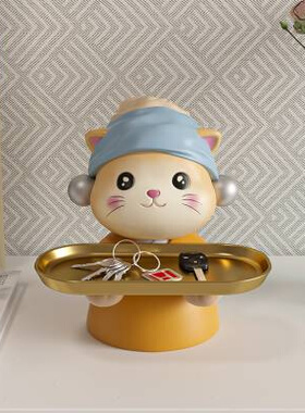 创意艺术猫置物托盘家居卧室玄关放钥匙桌面梳妆台化妆品收纳摆件