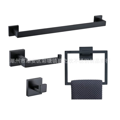 304不锈钢衣帽钩浴室卷纸巾单杆五件套架美式毛巾架挂钩风格 - 图1