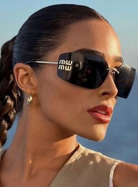 欧美复古无框切边墨镜男女潮网红张元英大框金属方形字母太阳眼镜