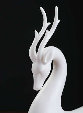 东方泥土《一路有你》新中式白鹿陶瓷禅意摆件客厅博古架书房装饰