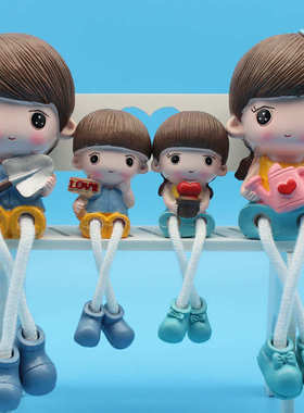 田园家居新房间装饰工艺品小摆件可爱树脂吊脚娃娃创意卧室内摆设